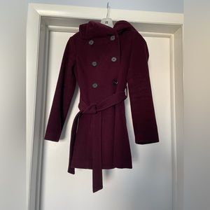 Banana republic cranberry/burgundy colored pea coat with a shrug type collar